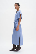 Load image into Gallery viewer, Belted Stand Collar Dress Air Blue