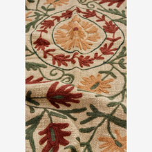 Load image into Gallery viewer, Suzani embroidered throw 130x180, Sand/ruby wine