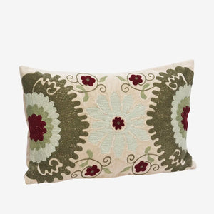 Embroidered velvet cushion cover 40x60, Grey/Sage/Green