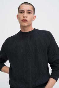 Cotton Merino Mock Neck Sweater Anthracite Melange