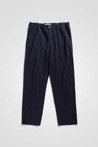 Ezra Relaxed Organic Stretch Twill Trouser, Dark Navy