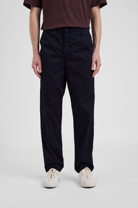 Ezra Relaxed Organic Stretch Twill Trouser, Dark Navy