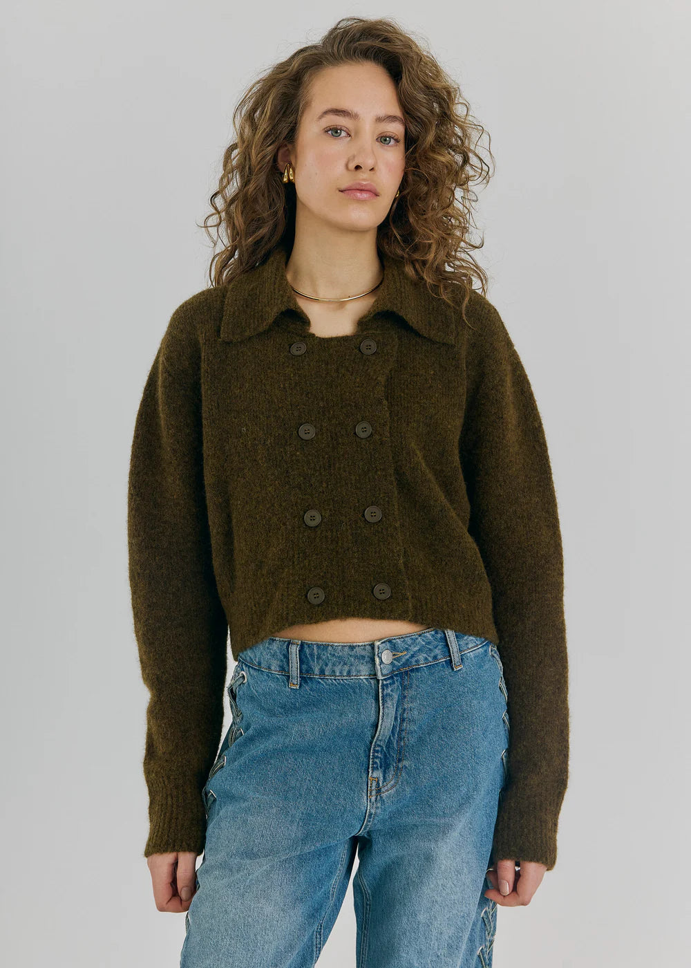 Halli short knit cardigan Army