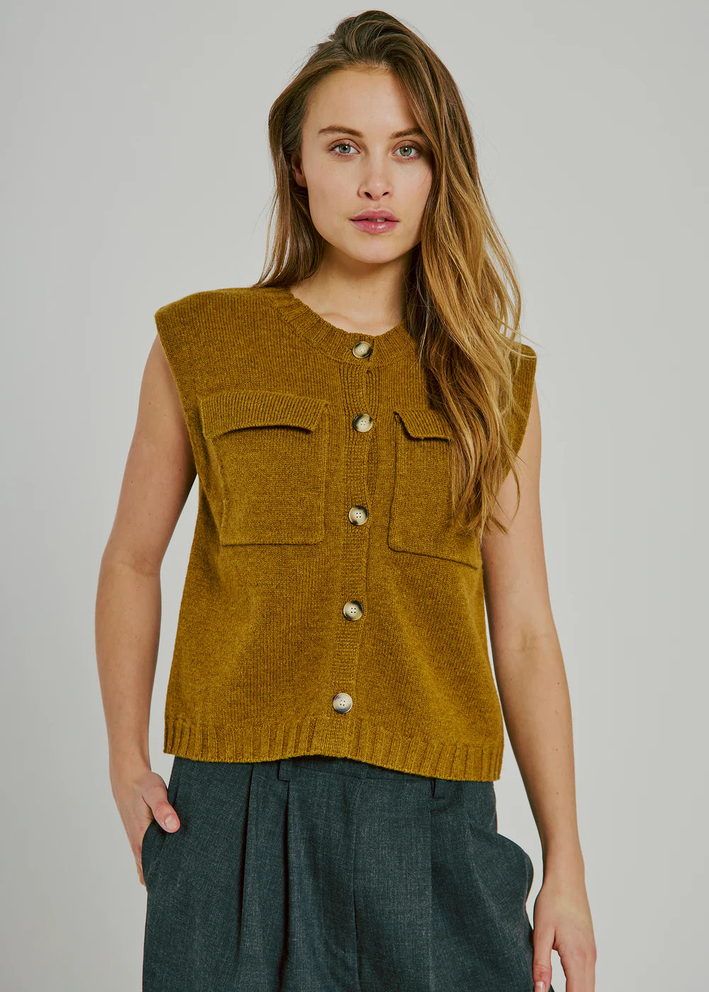 Lucinda wool knit waistcoat Olive