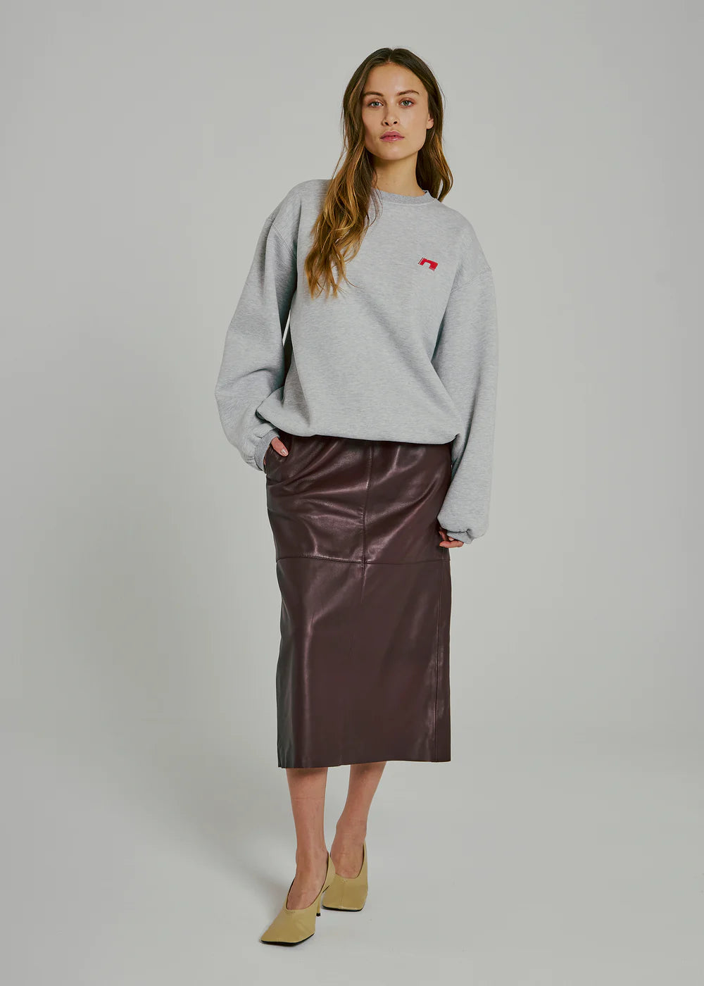 Shelby midi leather skirt Bordeaux