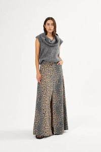 NATJA button skirt Leopard print