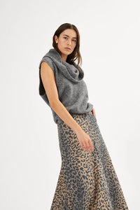 NATJA button skirt Leopard print