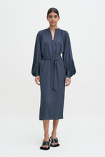 Load image into Gallery viewer, Belted Long Sleeve Dress Dawn Blue
