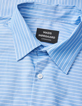 Load image into Gallery viewer, Breuer Cotton Poplin Shirt, White/Bright Cobalt Stripe
