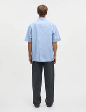 Load image into Gallery viewer, Breuer Cotton Poplin Shirt, White/Bright Cobalt Stripe
