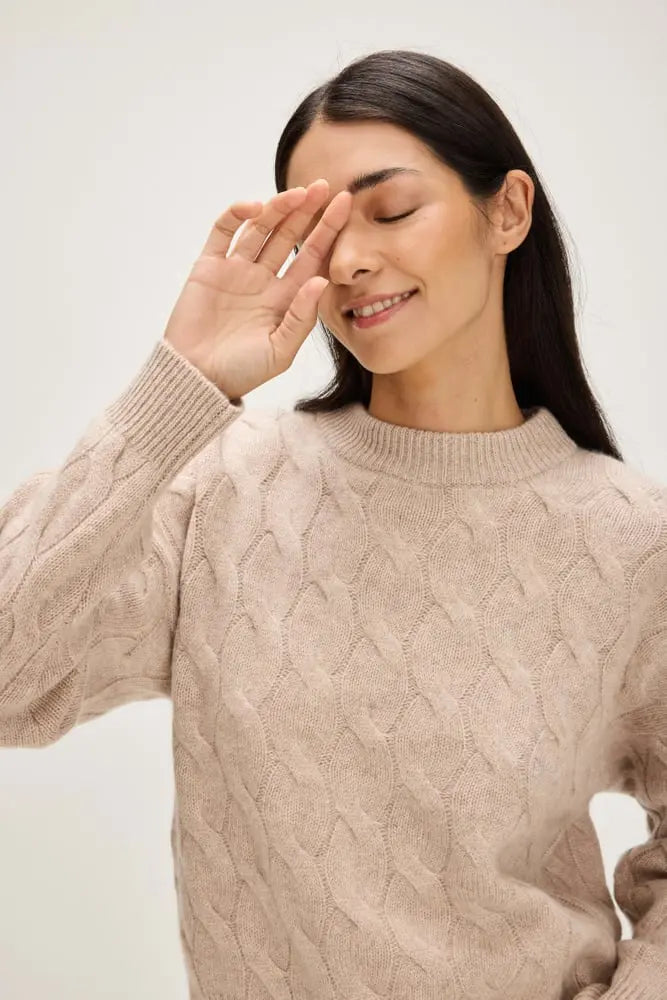 Boxy Cable Sweater, light beige