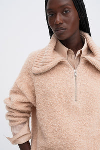 Fluffy Half Zip Sweater, Dusty Pink