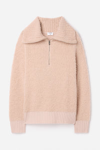 Fluffy Half Zip Sweater, Dusty Pink