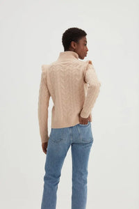 Roll Neck Frill Cable Sweater White