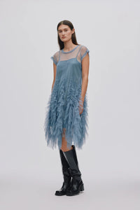 GHITA Frilly tulle dress, Dusty blue