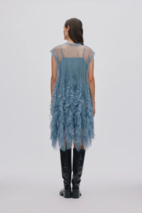 GHITA Frilly tulle dress, Dusty blue