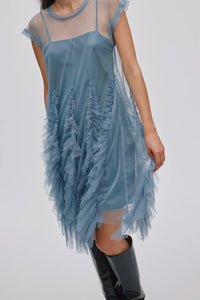 GHITA Frilly tulle dress, Dusty blue