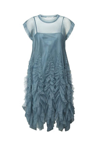 GHITA Frilly tulle dress, Dusty blue