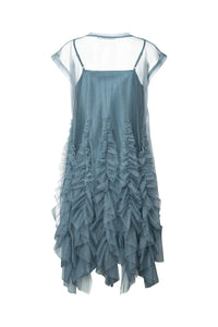 GHITA Frilly tulle dress, Dusty blue