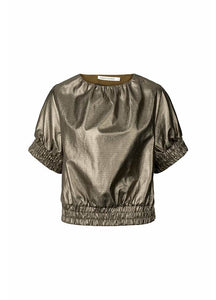 GINE foiled ripstop gathered top Metallic Olive