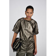 GINE foiled ripstop gathered top Metallic Olive