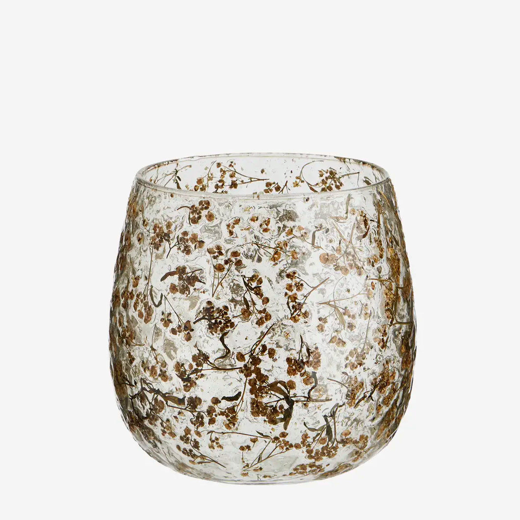 Glass votive w/ leaves