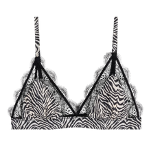 Load image into Gallery viewer, LOVE LACE Delicate triangle bralette, Zebra Print
