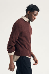 Rasmus Mock Neck Relaxed Brushed Sweater, Mahogany