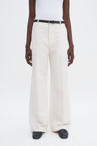 Relaxed Straight Cotton Linen Trousers Cream