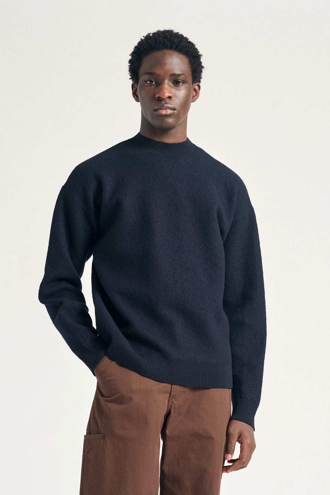 Rom Boiled Wool Crewneck, Dark Navy