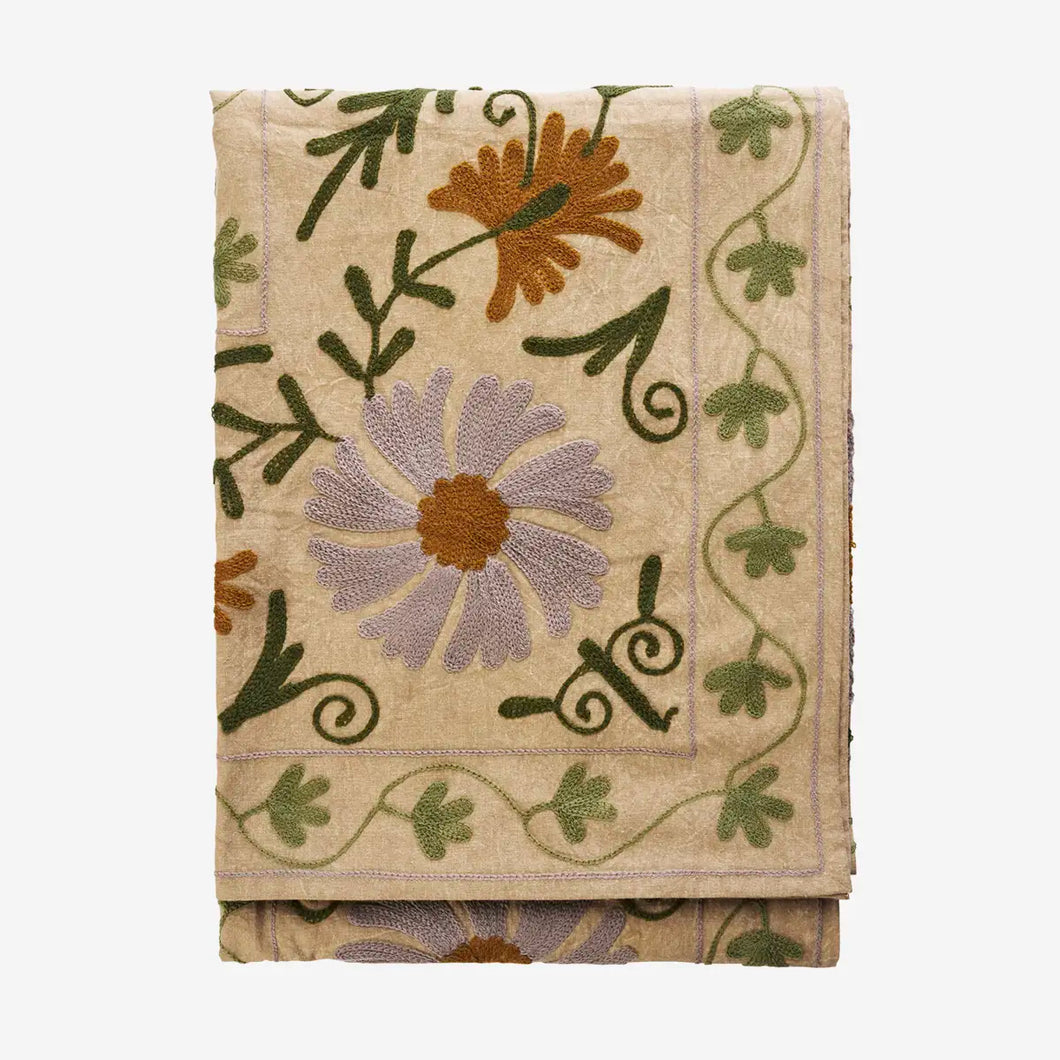 Suzani embroidered cotton throw 130x180