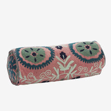 Laden Sie das Bild in den Galerie-Viewer, Suzani embroidered velvet bolster cushion
