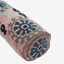 Laden Sie das Bild in den Galerie-Viewer, Suzani embroidered velvet bolster cushion
