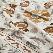 Load image into Gallery viewer, Suzani embroidered cotton throw 130x180, Off white, grey, brown
