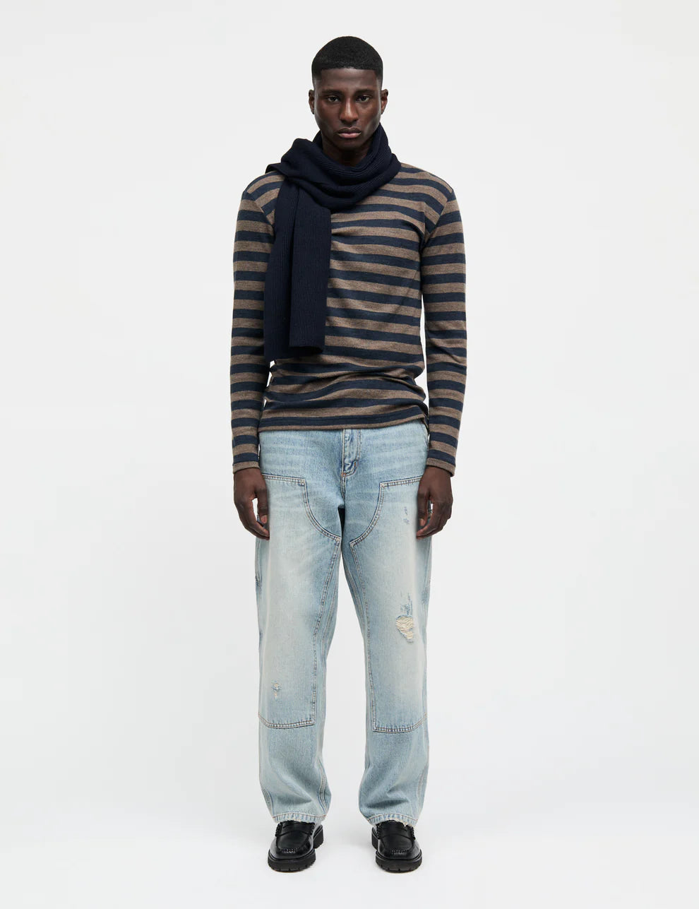 Tobias Fine Wool Knit, Brown/Navy