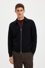 Laden Sie das Bild in den Galerie-Viewer, Ribbed Wool Zip Cardigan, Black
