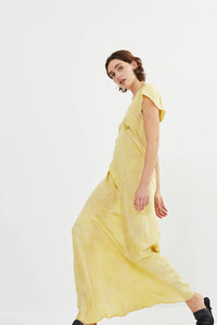 Wilhelmina Marbled bias cap slv dress Lemon